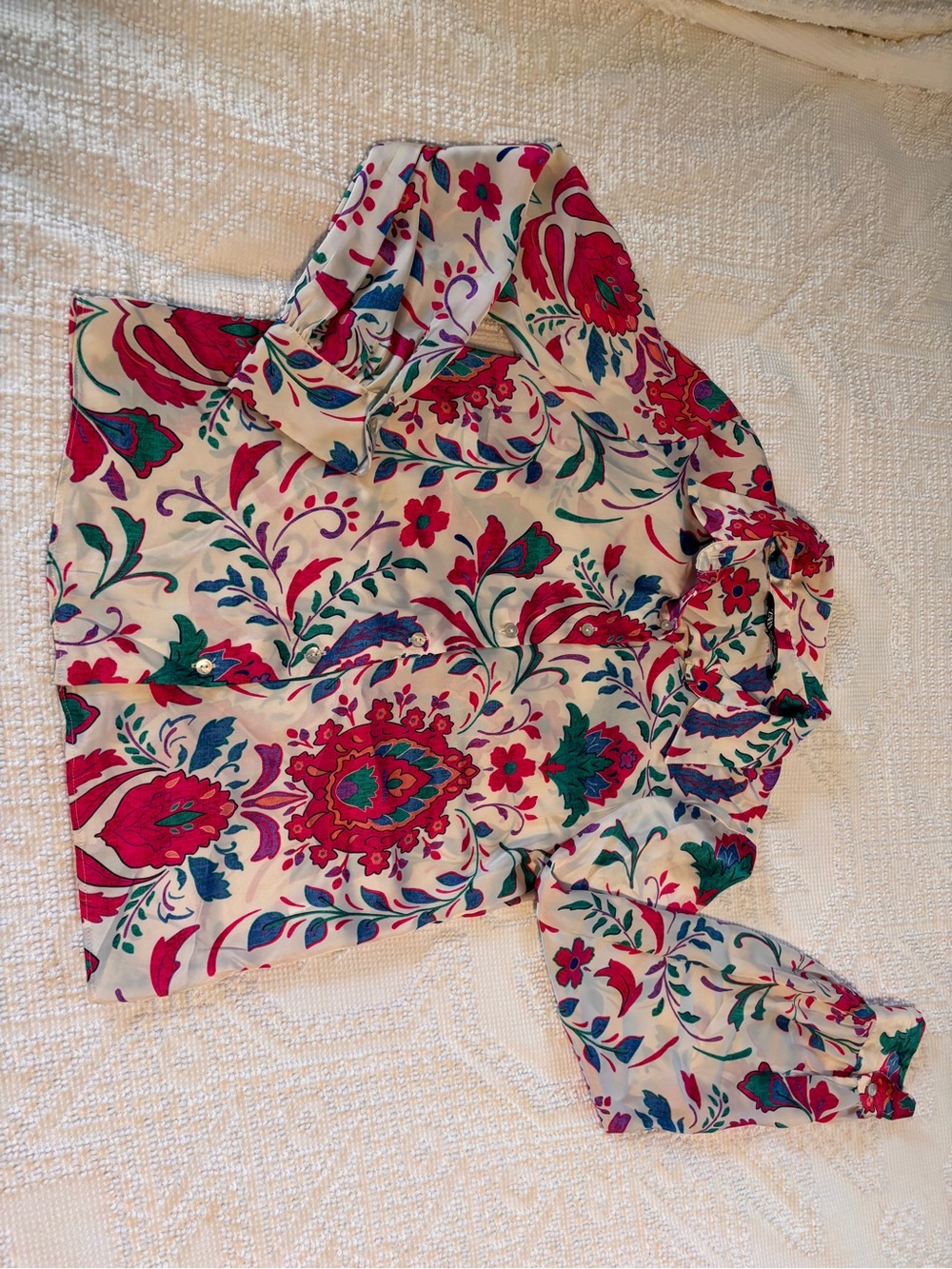 Zara Cream Blouse with Pink & Teal Floral Print
